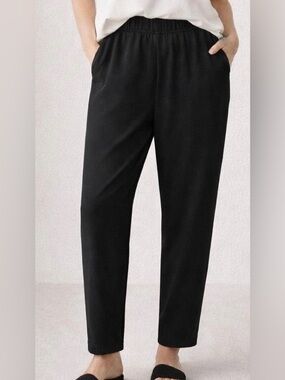 Eileen Fisher Black Elastic-Waist Casual Tapered Pants